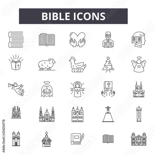 Bible line icons for web and mobile. Editable stroke signs. Bible  outline concept illustrations