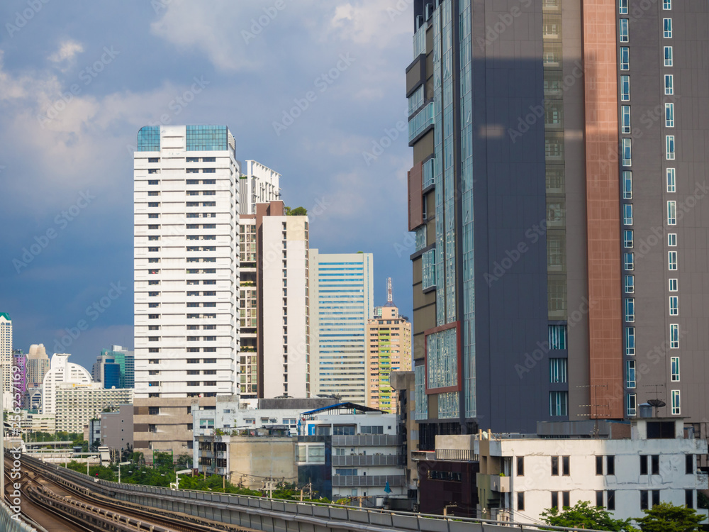 Modern city building with railway of train in Bangkok Modern city building with railway of train in Bangkok