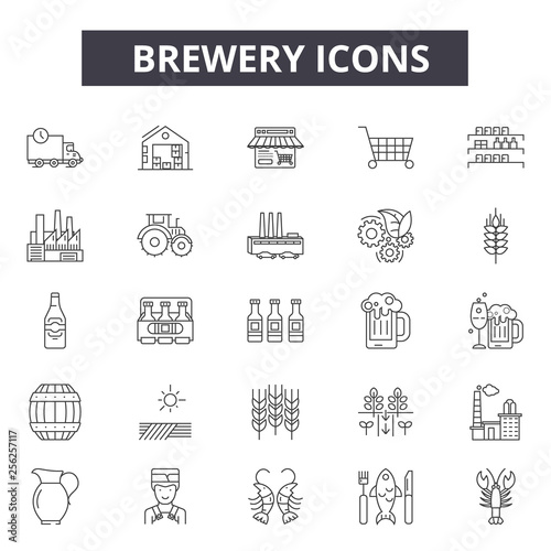 Brewery line icons for web and mobile design. Editable stroke signs. Brewery outline concept illustrations