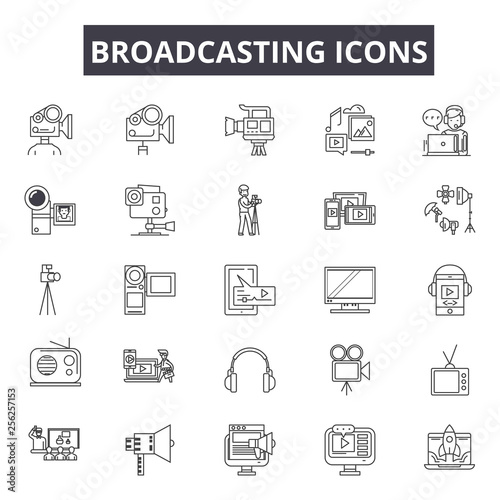 Broadcasting line icons for web and mobile. Editable stroke signs. Broadcasting  outline concept illustrations