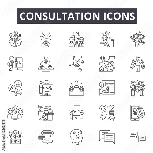 Consultation line icons for web and mobile. Editable stroke signs. Consultation  outline concept illustrations