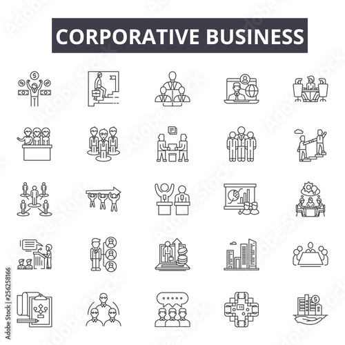 Corporative business line icons for web and mobile. Editable stroke signs. Corporative business  outline concept illustrations
