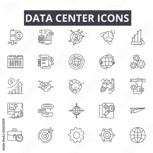 Data center line icons for web and mobile. Editable stroke signs. Data center  outline concept illustrations