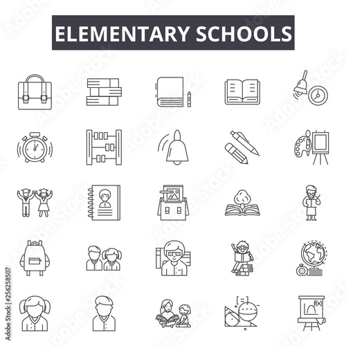 Elementary school line icons for web and mobile. Editable stroke signs. Elementary school  outline concept illustrations