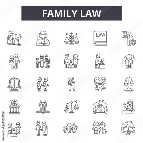 Family law line icons for web and mobile. Editable stroke signs. Family law  outline concept illustrations