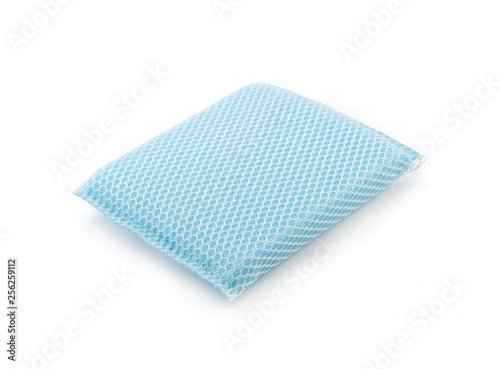  blue dish washing sponge isolated on white background