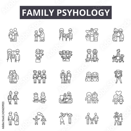 Family psyhology line icons for web and mobile. Editable stroke signs. Family psyhology  outline concept illustrations