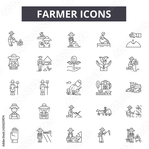 Farmer line icons for web and mobile. Editable stroke signs. Farmer  outline concept illustrations