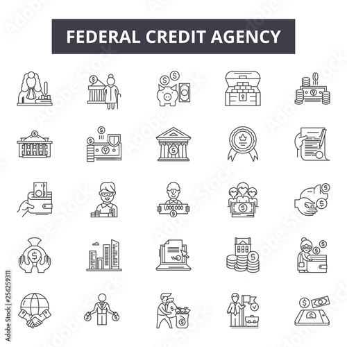 Federal credit agency line icons for web and mobile. Editable stroke signs. Federal credit agency  outline concept illustrations