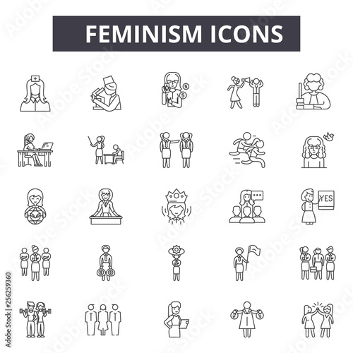 Feminism line icons for web and mobile. Editable stroke signs. Feminism  outline concept illustrations