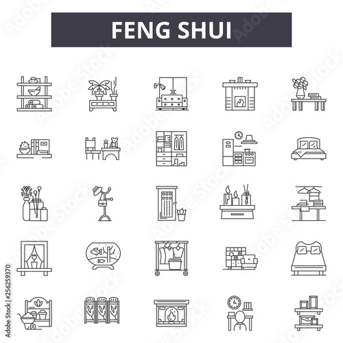 Feng shui line icons for web and mobile. Editable stroke signs. Feng shui  outline concept illustrations