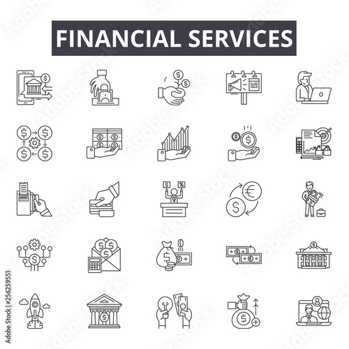 Financial services line icons for web and mobile. Editable stroke signs. Financial services  outline concept illustrations