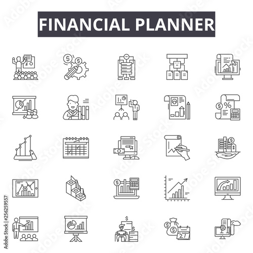 Financial planner line icons for web and mobile. Editable stroke signs. Financial planner  outline concept illustrations