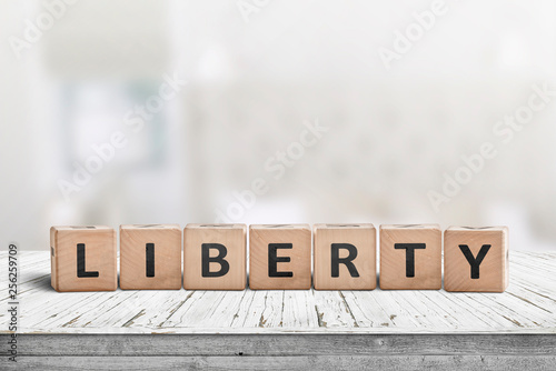 Liberty sign made of wood on a desk