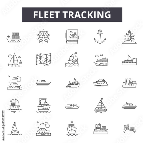 Fleet tracking line icons for web and mobile. Editable stroke signs. Fleet tracking  outline concept illustrations