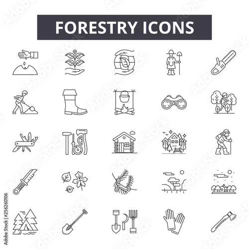 Forestry line icons for web and mobile. Editable stroke signs. Forestry  outline concept illustrations