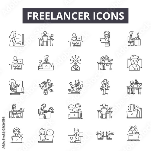 Freelance line icons for web and mobile. Editable stroke signs. Freelance  outline concept illustrations