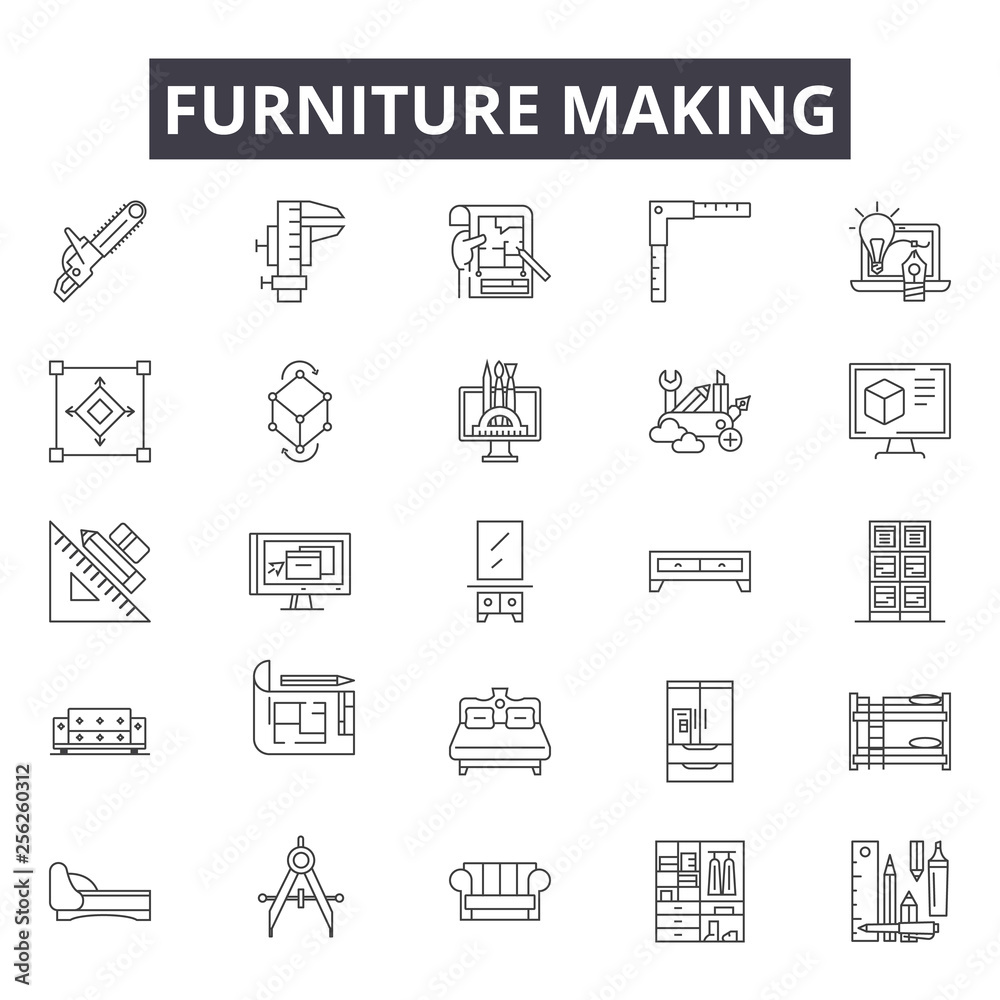 Furniture making line icons for web and mobile. Editable stroke signs