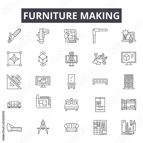 Furniture making line icons for web and mobile. Editable stroke signs. Furniture making  outline concept illustrations