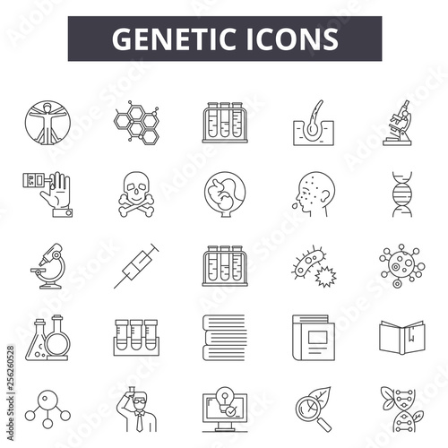 Genetic line icons for web and mobile. Editable stroke signs. Genetic  outline concept illustrations