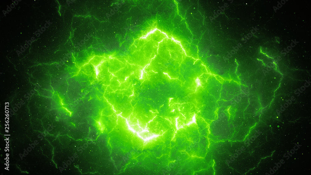Green glowing high energy lightning - obrazy, fototapety, plakaty 