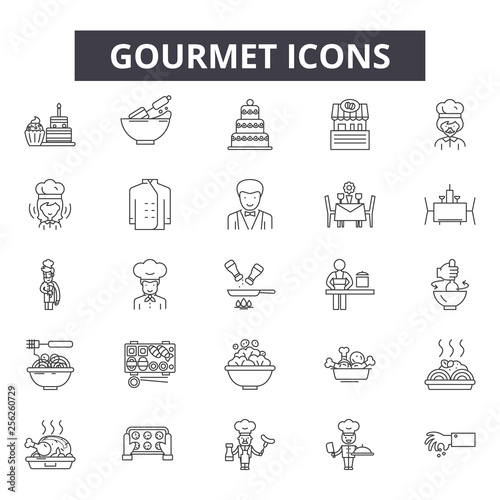 Gourmet line icons for web and mobile. Editable stroke signs. Gourmet  outline concept illustrations