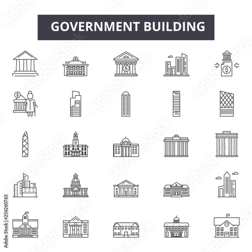 Government building line icons for web and mobile. Editable stroke signs. Government building  outline concept illustrations