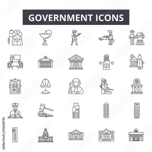 Government line icons for web and mobile. Editable stroke signs. Government  outline concept illustrations