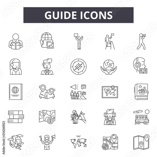 Guide line icons for web and mobile. Editable stroke signs. Guide  outline concept illustrations