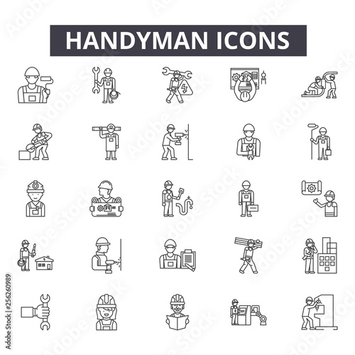 Handyman line icons for web and mobile. Editable stroke signs. Handyman  outline concept illustrations