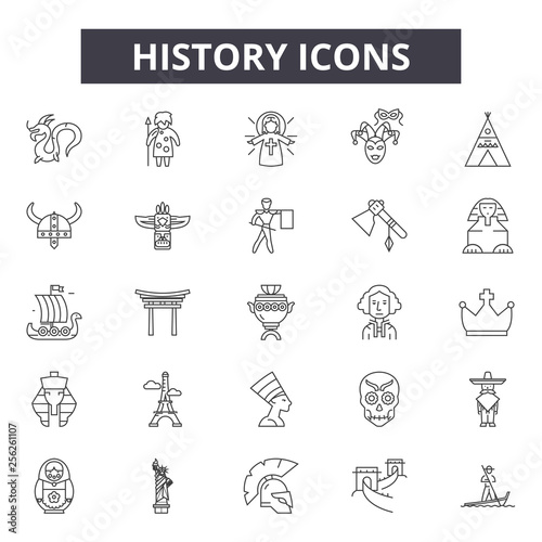 History line icons for web and mobile. Editable stroke signs. History  outline concept illustrations