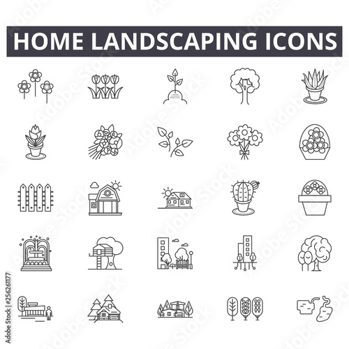 Home landscaping line icons for web and mobile. Editable stroke signs. Home landscaping  outline concept illustrations