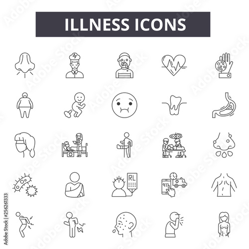 Illness line icons for web and mobile. Editable stroke signs. Illness  outline concept illustrations