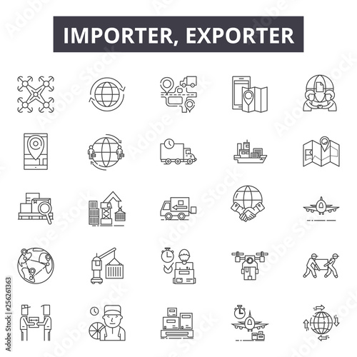 Importer exporter line icons for web and mobile. Editable stroke signs. Importer exporter  outline concept illustrations