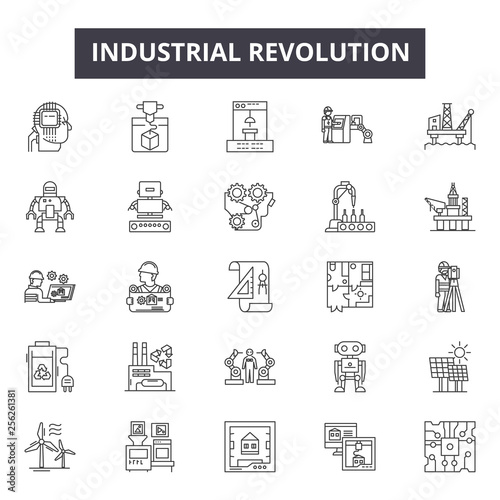 Industrial revolution line icons for web and mobile. Editable stroke signs. Industrial revolution  outline concept illustrations