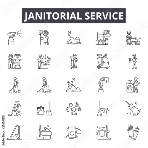 Obraz na płótnie Janitorial service line icons for web and mobile. Editable stroke signs. Janitorial service outline concept illustrations w salonie