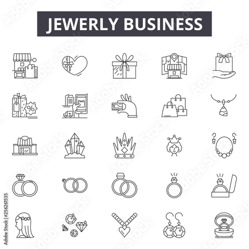 Jewerly business line icons for web and mobile. Editable stroke signs. Jewerly business  outline concept illustrations