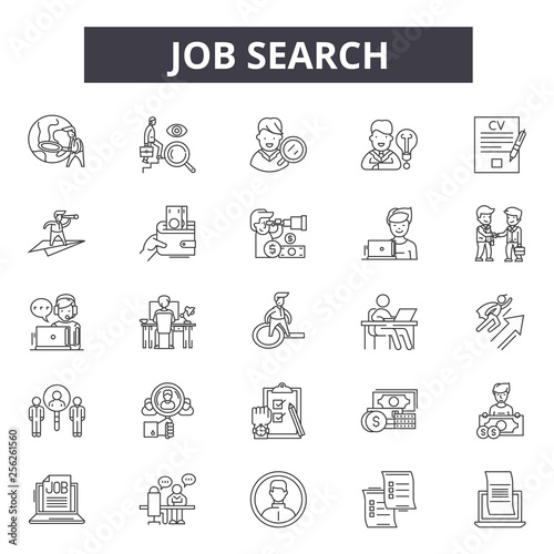 Job search line icons for web and mobile. Editable stroke signs. Job search  outline concept illustrations