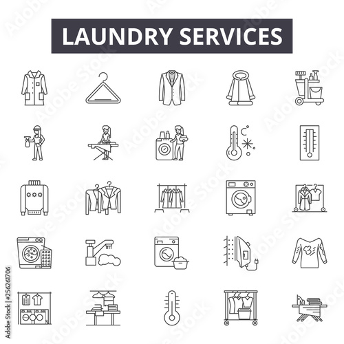 Laundry services line icons for web and mobile. Editable stroke signs. Laundry services  outline concept illustrations
