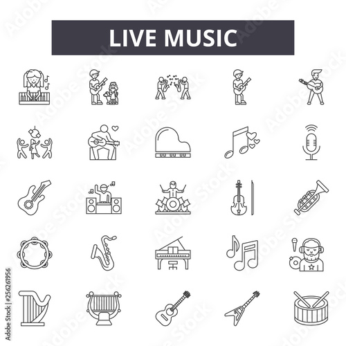 Live music line icons for web and mobile. Editable stroke signs. Live music  outline concept illustrations