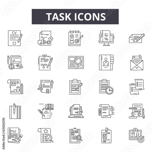 Task line icons for web and mobile. Editable stroke signs. Task  outline concept illustrations