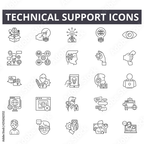 Technical support line icons for web and mobile. Editable stroke signs. Technical support  outline concept illustrations