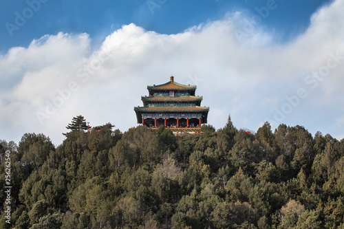 Famous Jingshan Park Pavilion, next to the Forbidden City in Beijing, Capital of China photo