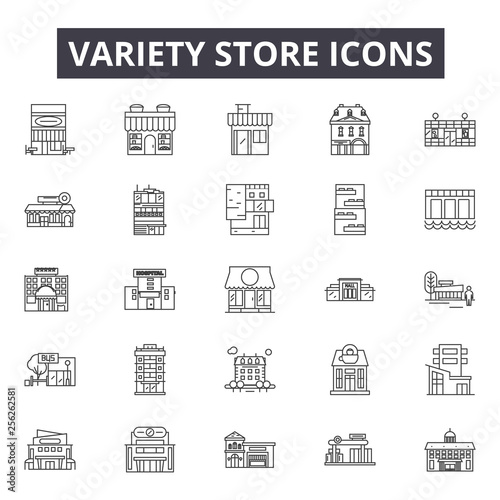Variety store line icons for web and mobile. Editable stroke signs. Variety store  outline concept illustrations