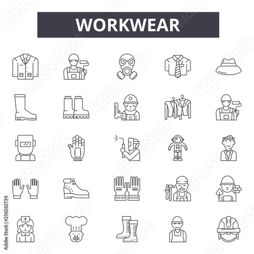 Workwear line icons for web and mobile. Editable stroke signs. Workwear  outline concept illustrations