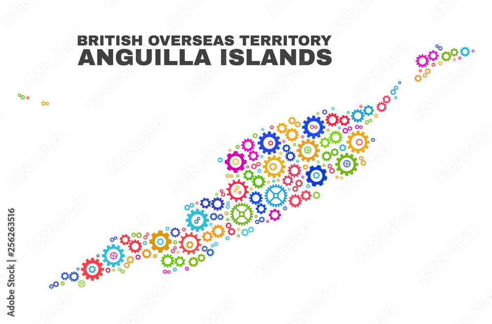 Mosaic technical Anguilla Islands map isolated on a white background. Vector geographic abstraction in different colors.