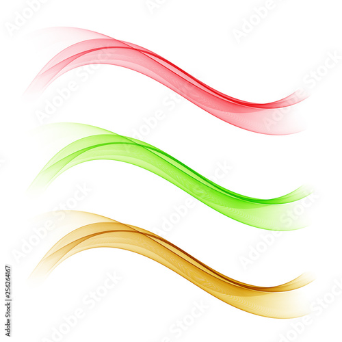  Set of stylish lines of colored waves. Design Element