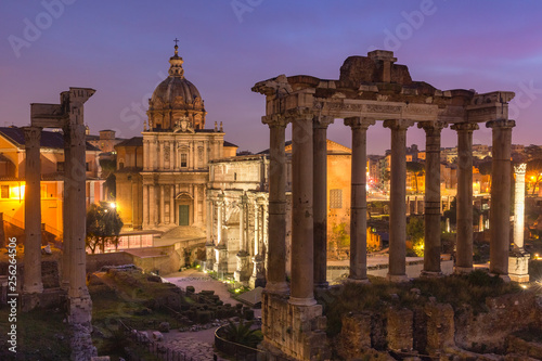 Ancient ruins of Roman Forum at sunrise, Rome, Italy
