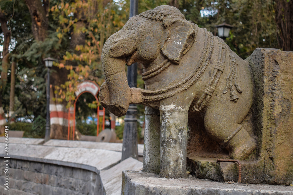 Picture of a epic ruined ancient stone carving of a elephant 