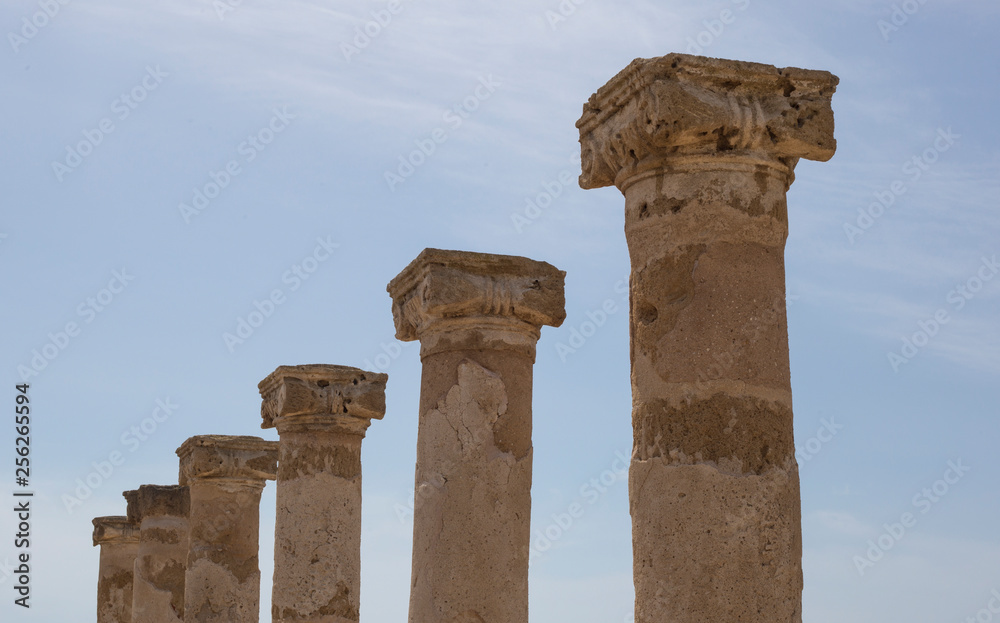 the surviving columns in the castle of forty columns, pathos, Cyprus